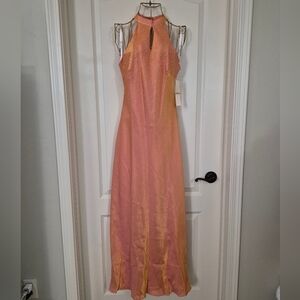 De Laru by Sheila Yen Women's Vintage Elegant Peach Halter Neck Gown Size 7/8